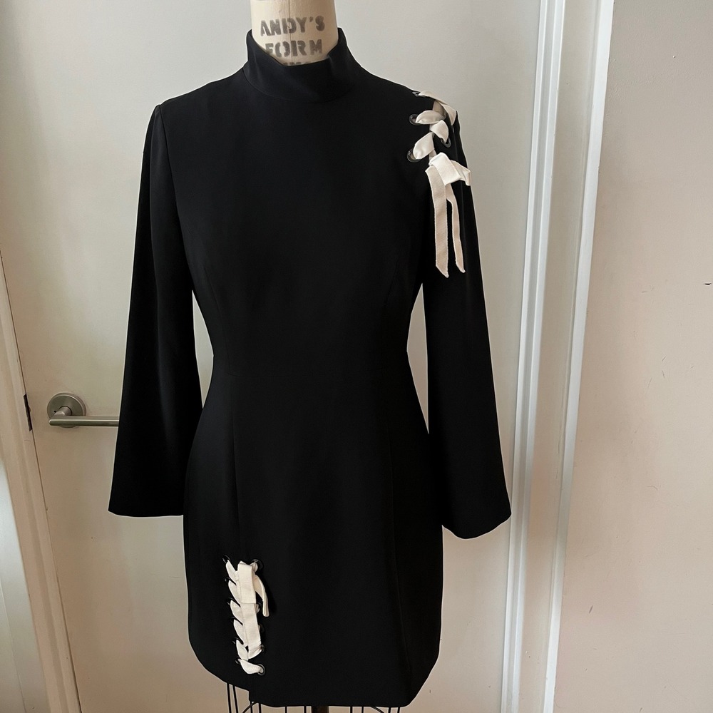 CINQ A SEPT Black Izella Ribbon Whimsigoth/ Coquette Mini Dress Size 6 - Picture 3 of 9